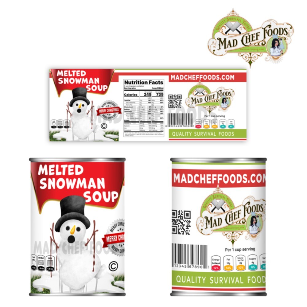 FUNNY CHRISTMAS Melted Snowman Soup Can Labels STOCKING STUFFER Joke Gag Santa