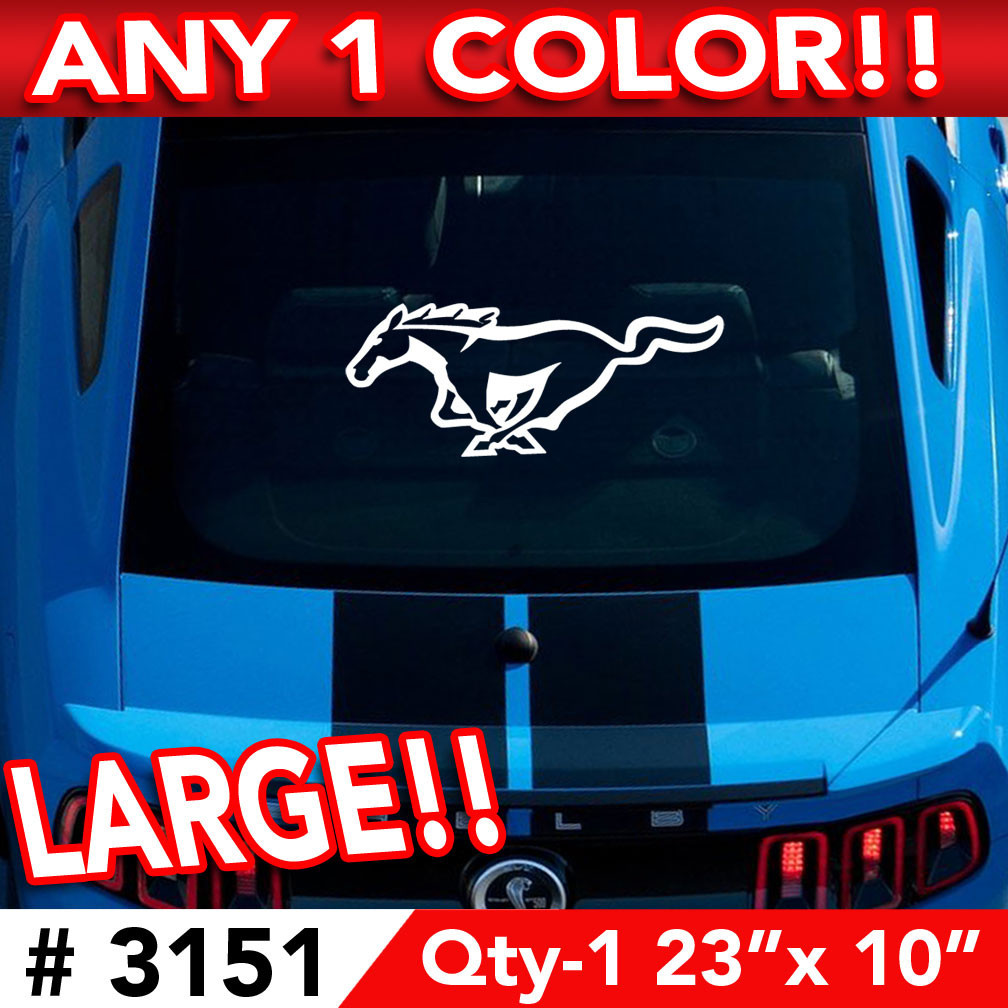MUSTANG HORSE GT OUTLINE LARGE DECAL STICKER 23″w x 10″h in ANY 1 COLOR