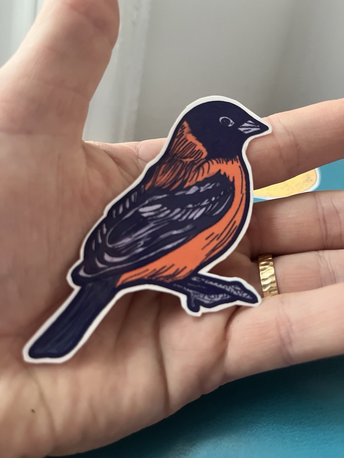Oriole Bird Orange And Black Vinyl Sticker Handmade By Artist