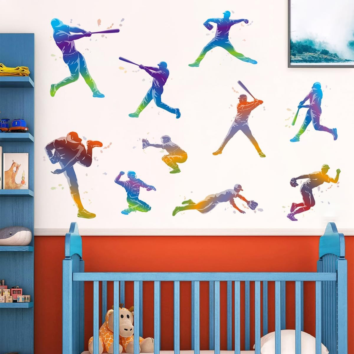 Watercolor Baseball Wall Stickers Removable Sports Player Silhouette Wall Decals