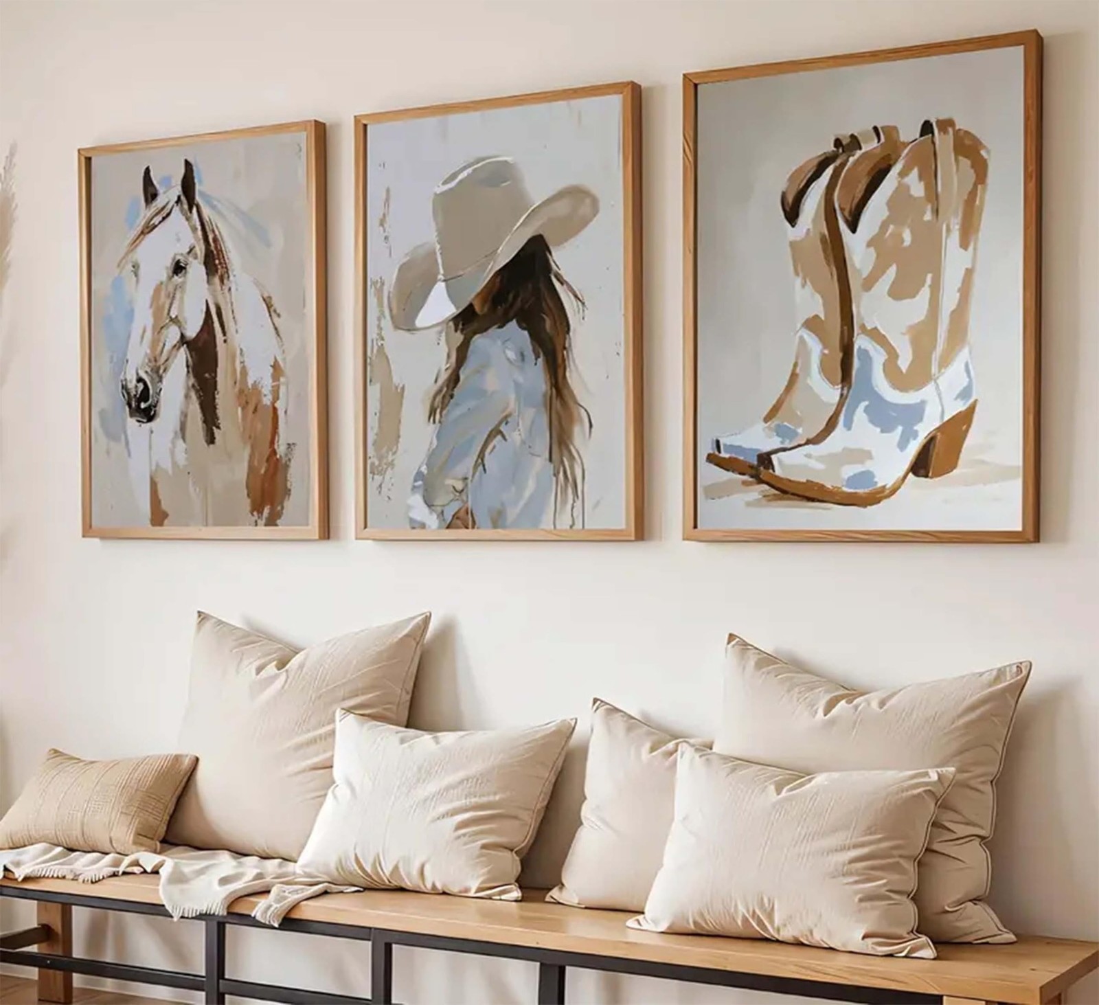 3pcs Western Cowgirl Wall Art Western Girl Room Oil Paintings Style Wall Deco…