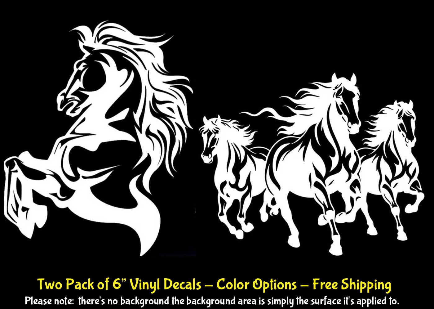 Three Running Horses & Horse Graphic Two 6″ Vinyl Decals Car Truck Windows