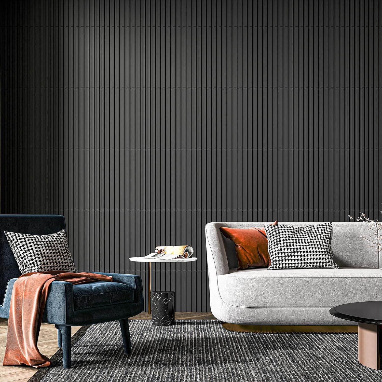 Versatile Black PVC 3D Slat Wall Panel Pack – 12 Tiles, 32 Sq.Ft. Coverage
