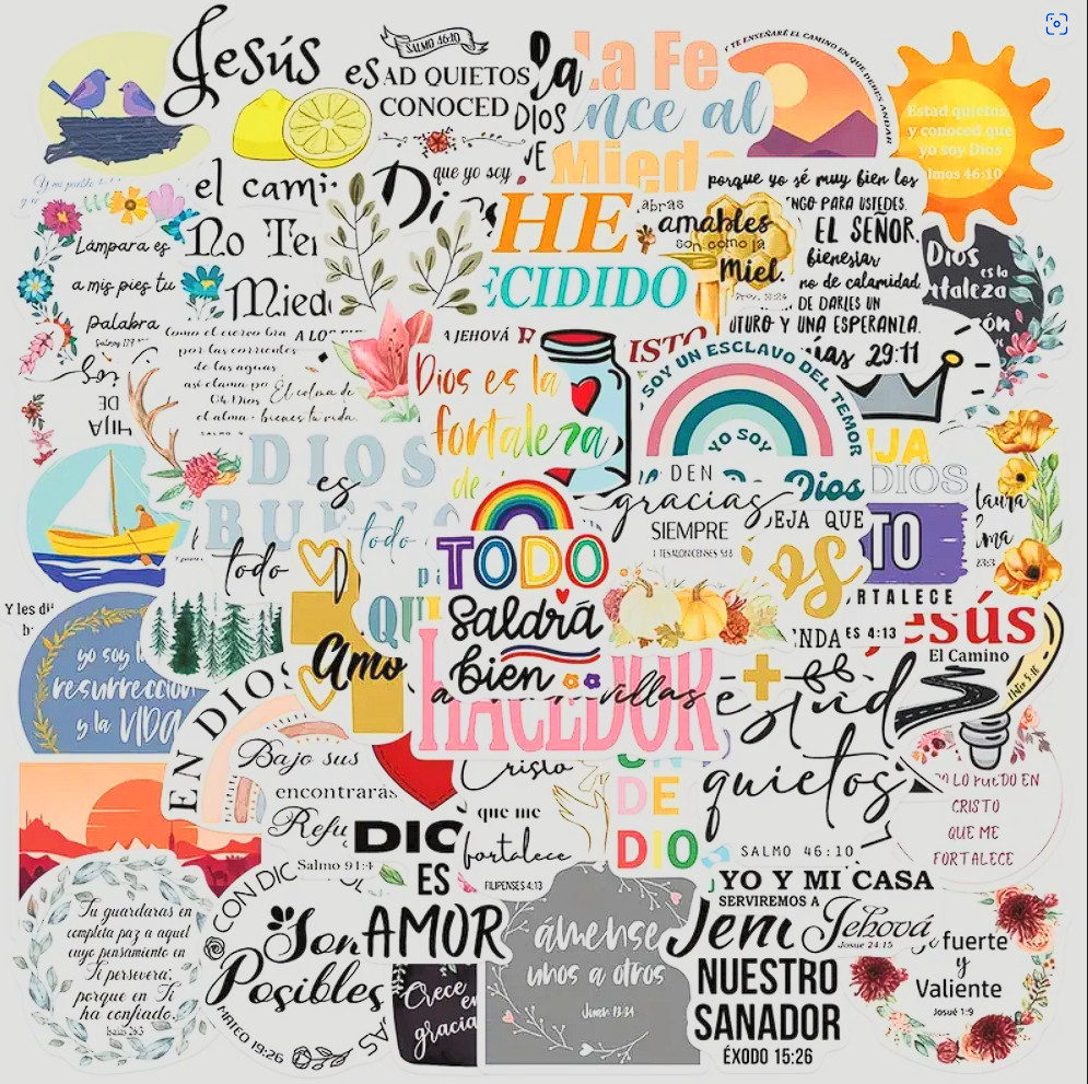 50pcs Spanish Bible Stickers For Mobile Phones, Coffee Cups, Notebooks, Toys, Ca