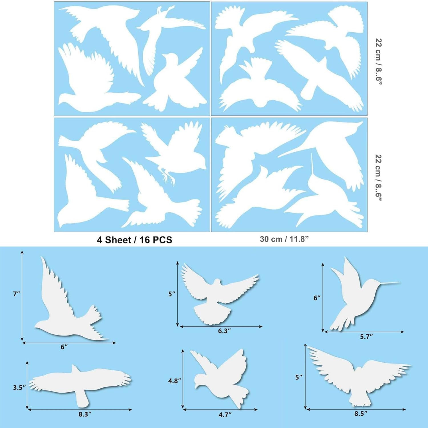 16 Pieces Window Decals to Prevent Bird Strikes, Hummingbird anti Collision