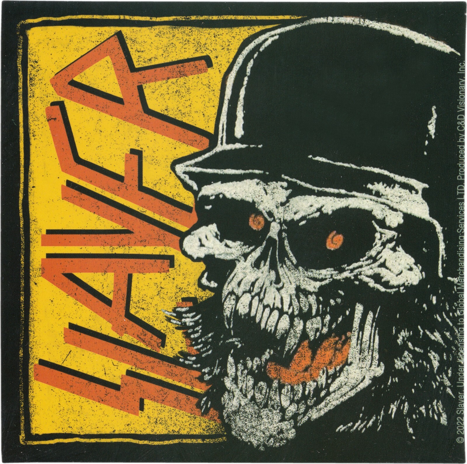 Sticker – Slayer Classic Logo With Skull On Yellow 4″ x 4″ Color #5988
