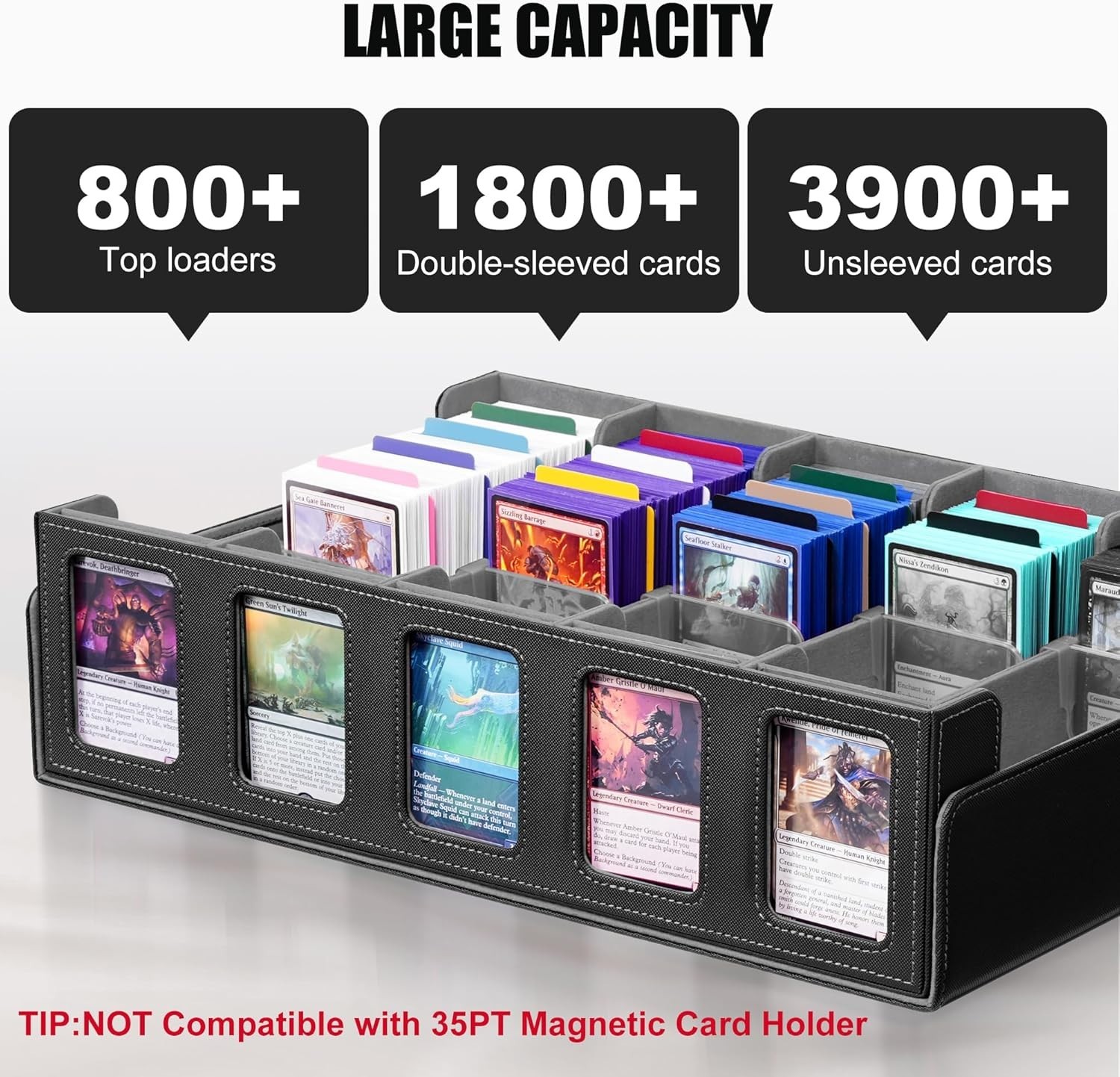Trading Card Storage Box 5-Row Deck Case with Removable Lid 3900+ Card Organizer