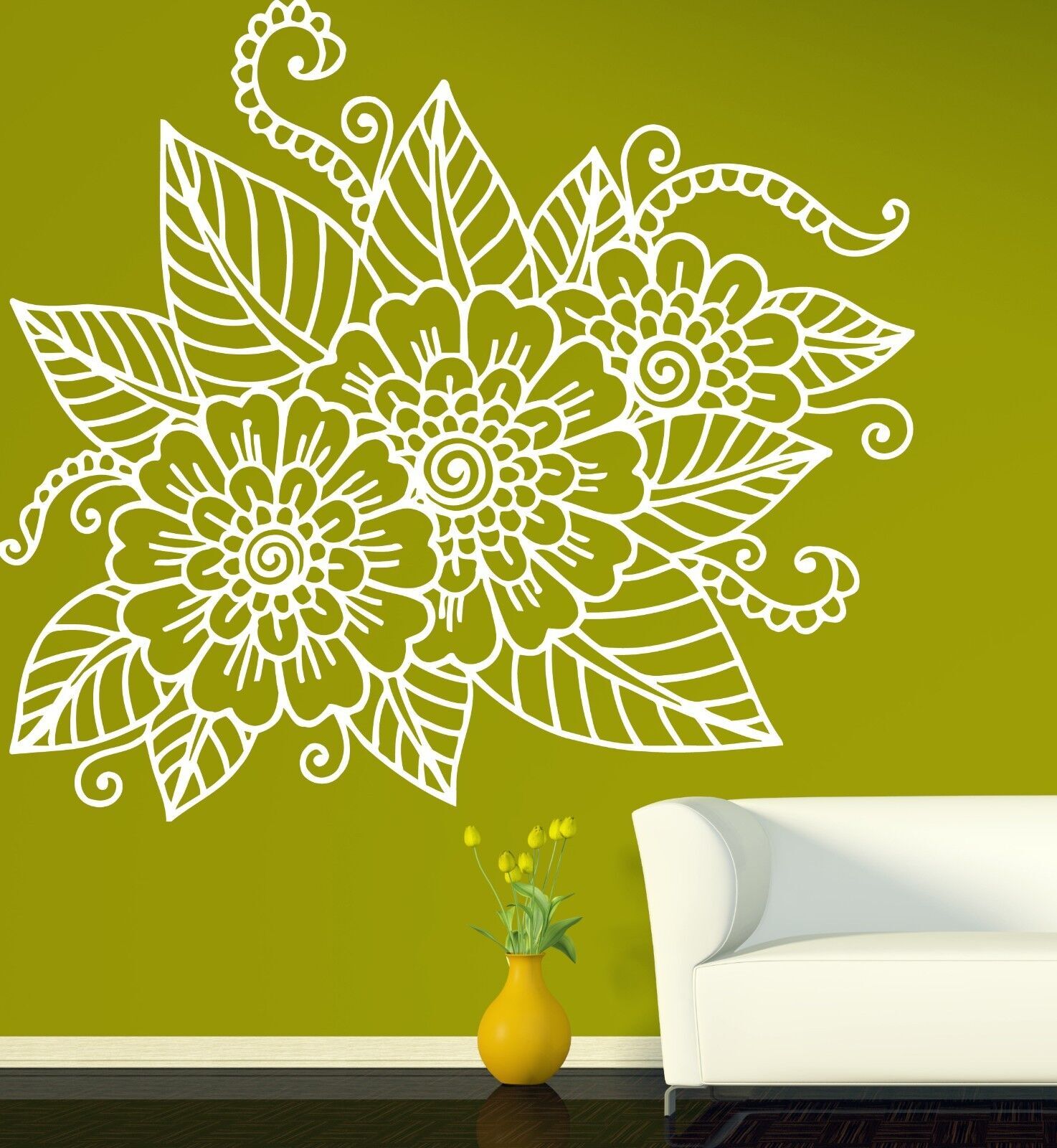 Floral Openwork Pattern Decor Living Room Wall Sticker Vinyl (n265)