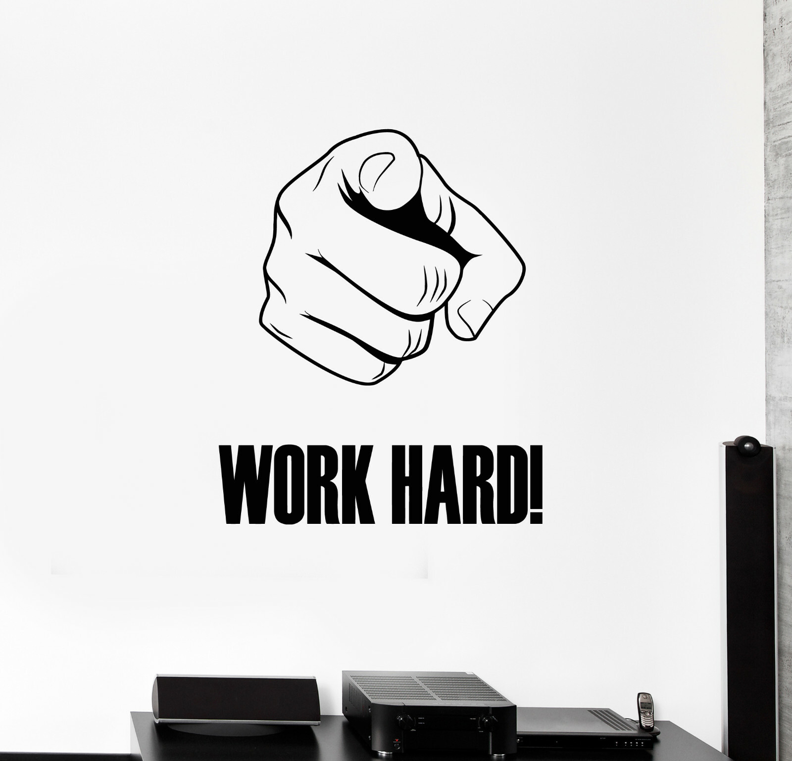Work Hard Vinyl Wall Decal Hand Motivational Phrase Office Stickers (ig5328)