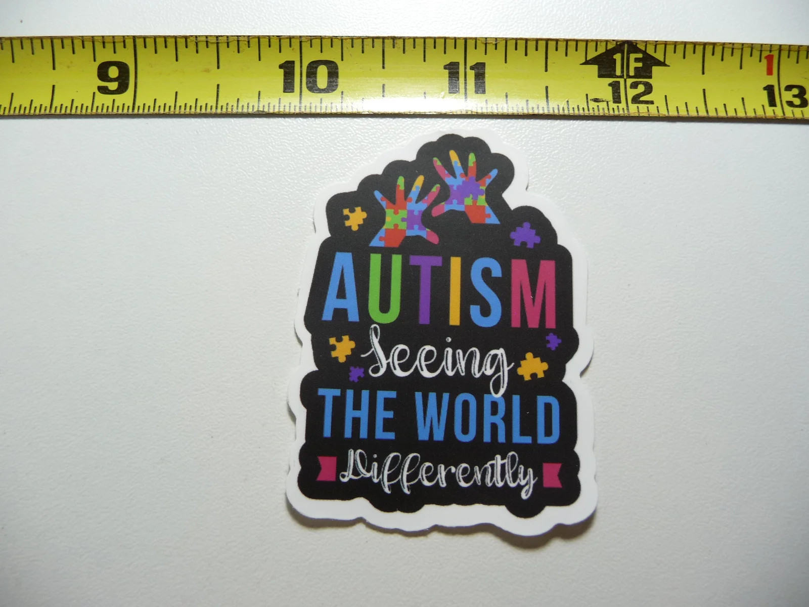 AUTISM SUPPORT SMALL STICKER DECAL SEEING THE WORLD DIFFERENTLY AWARENESS HANDS