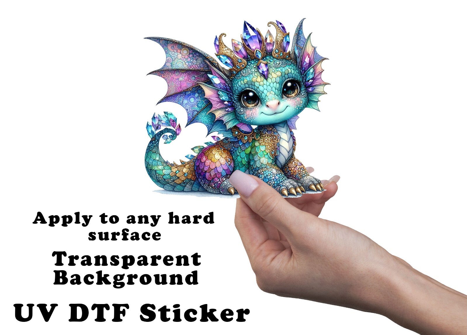 Teal Purple Crystal Patchwork Dragon UV DTF Transparent Sticker / Decal