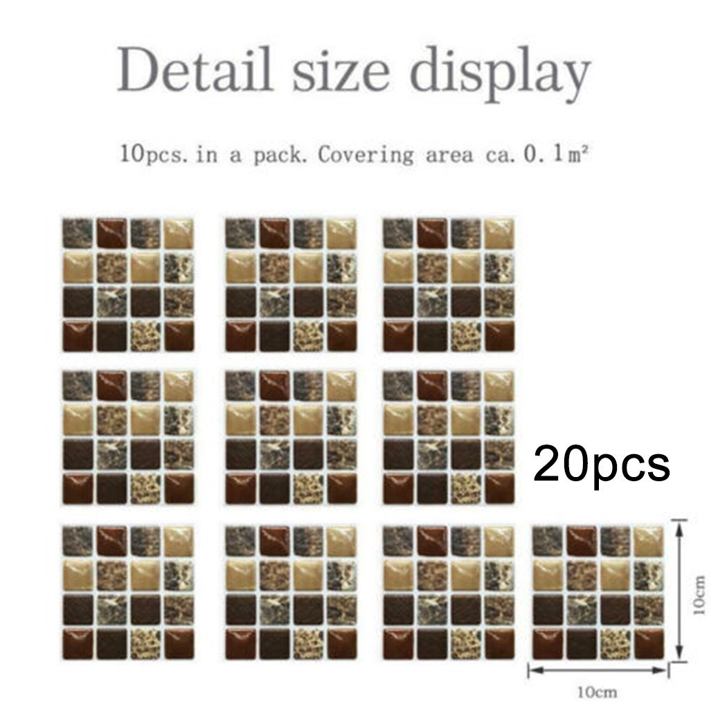 20 pcs 3D Effect For Tile Stickers for Kitchen Bathroom Walls 10 cm x 10 cm PVC