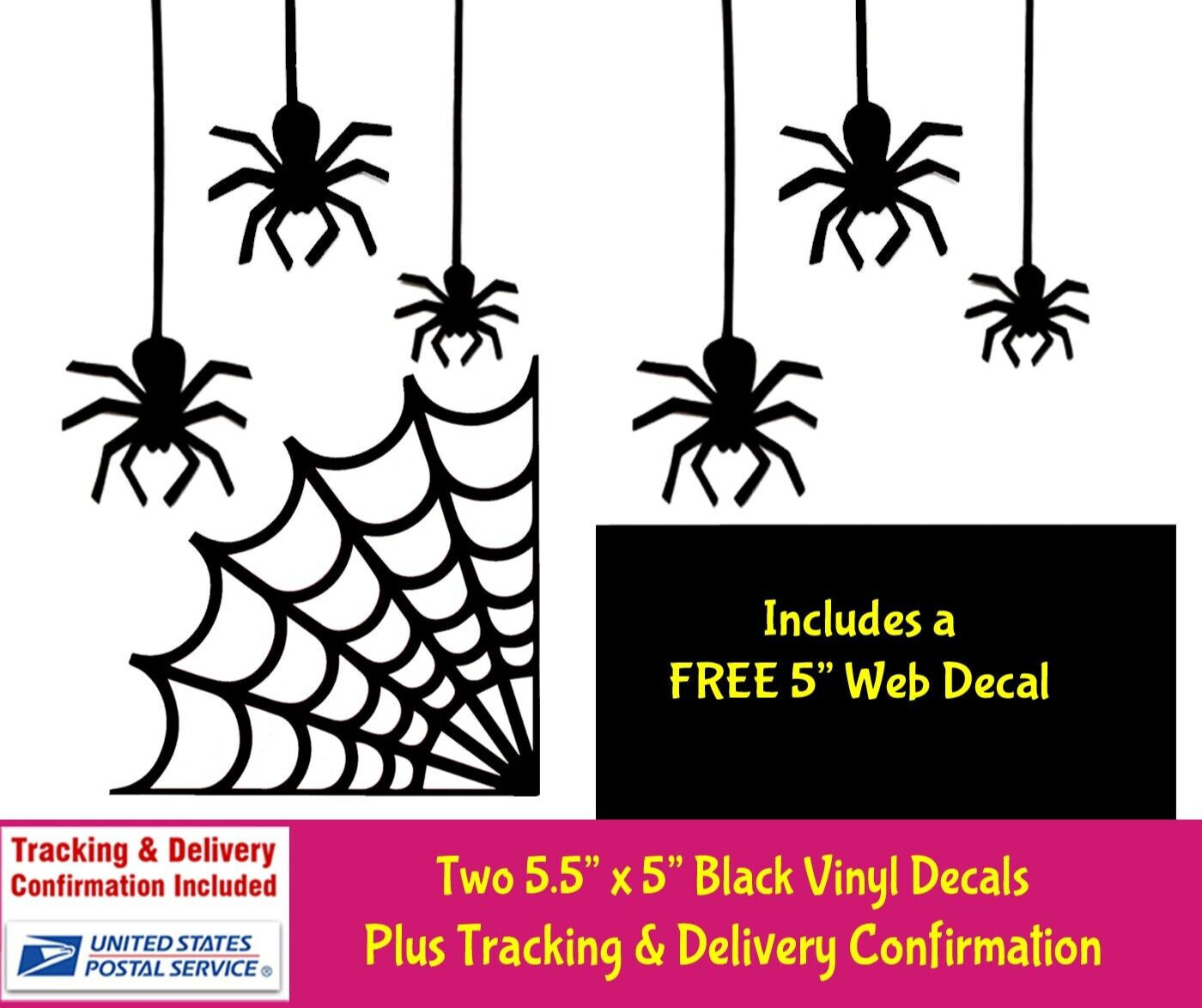 Three Spiders dropping Down Two 5″ Black Vinyl Decals Car Truck Camper Windows
