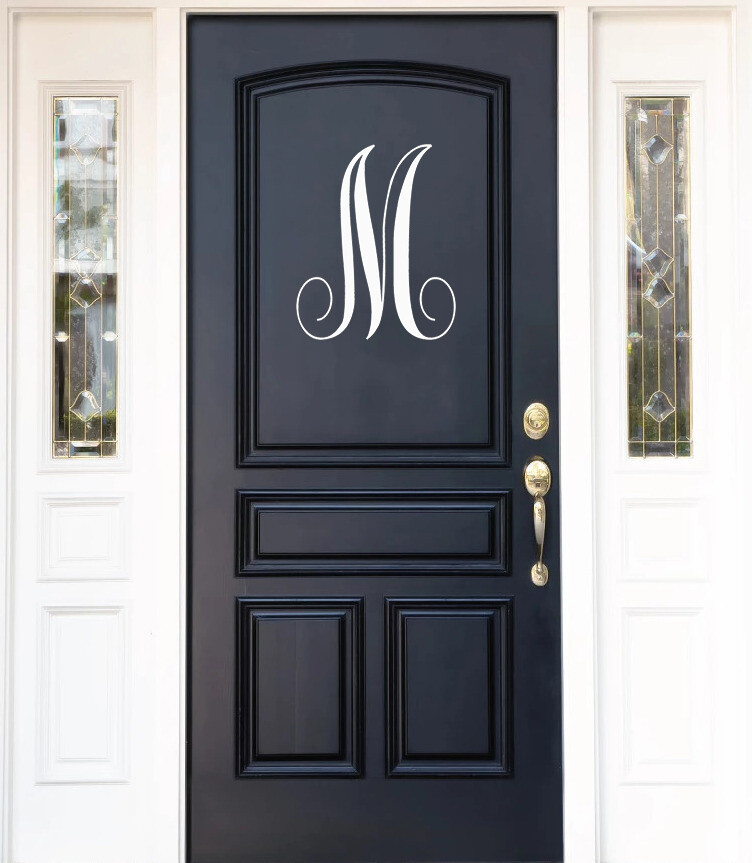 Monogram Letter Vinyl Decal – Script Scroll Family Name – Die Cut Sticker