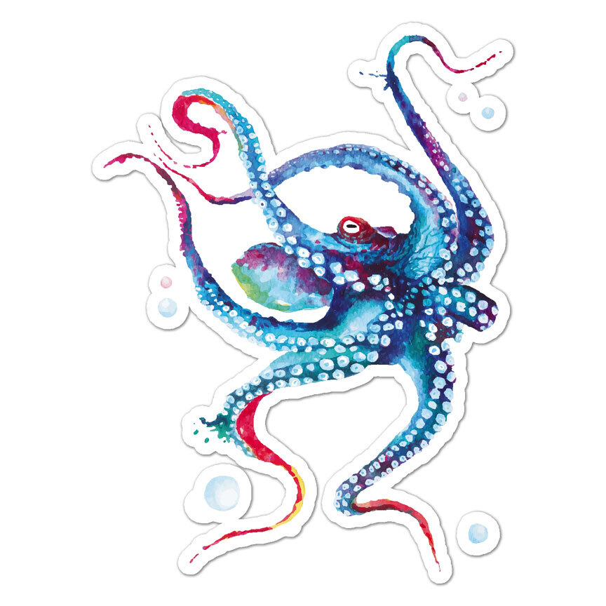 Watercolor Octopus, Vinyl Decal Sticker, Indoor Outdoor, 3 Sizes, #9029