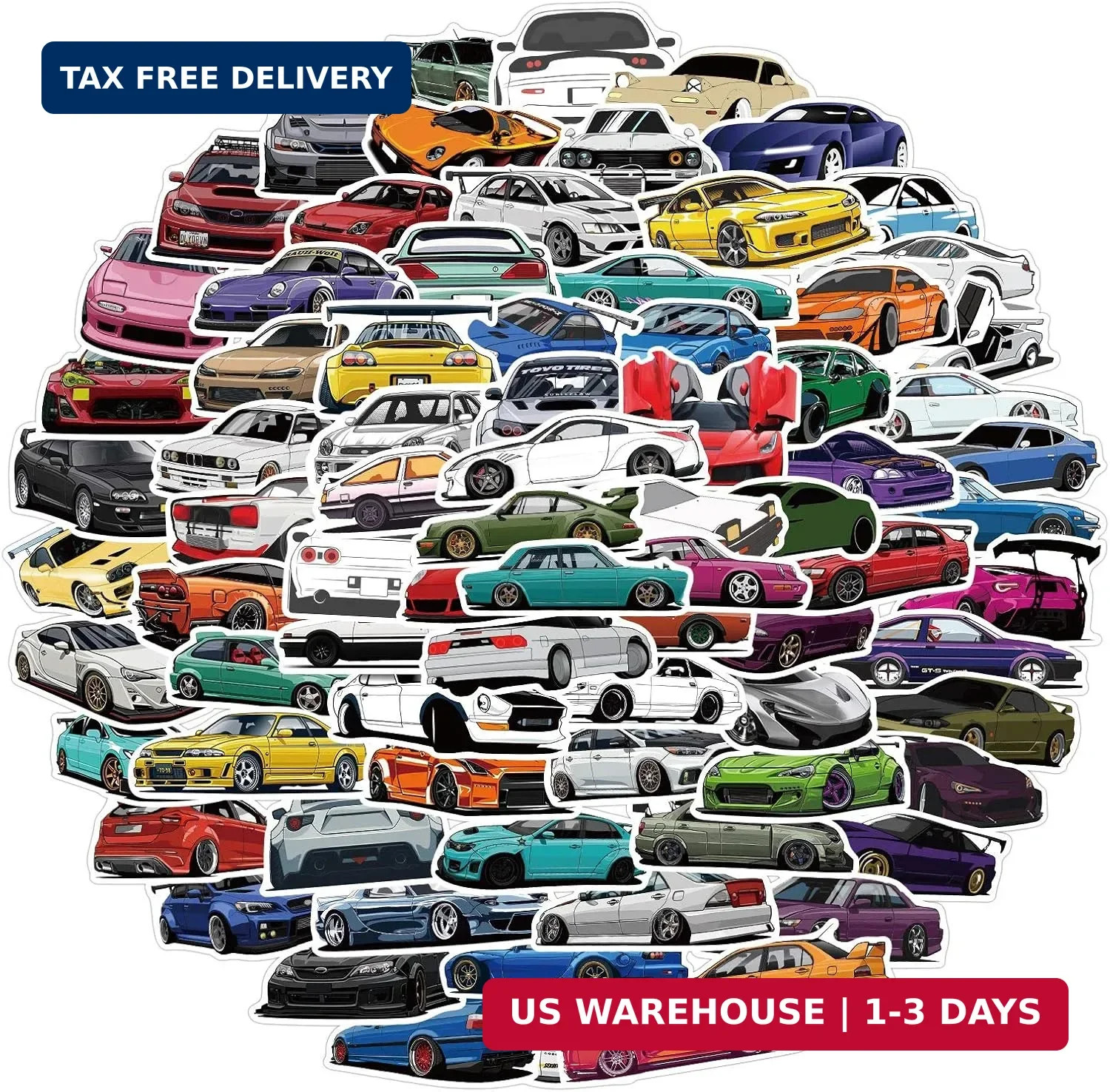 Yiasangly 100 Pack Racing Car Stickers – Waterproof Stickers for Kids, Adults –