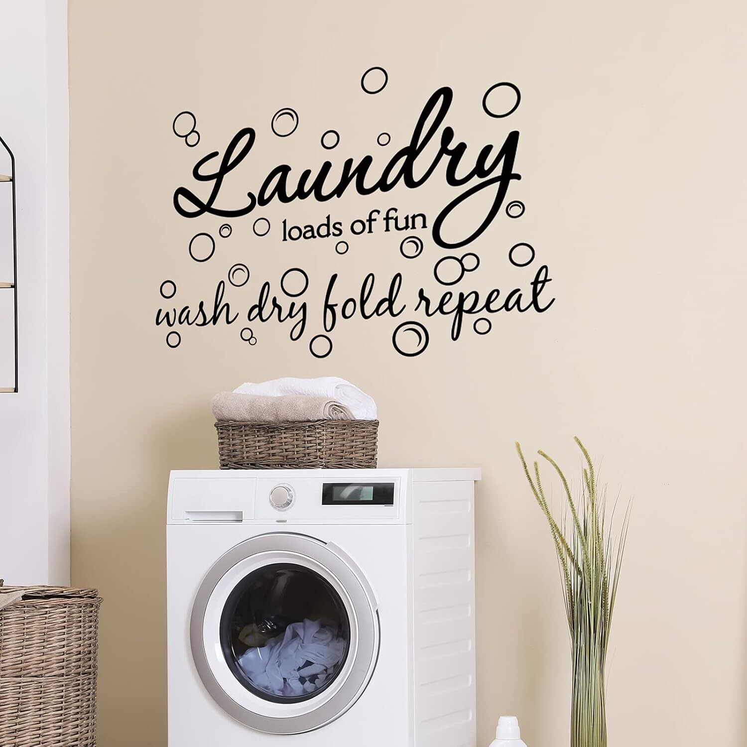 Laundry Room Vinyl Wall Decal Bubble Sticker Saying Loads of Black