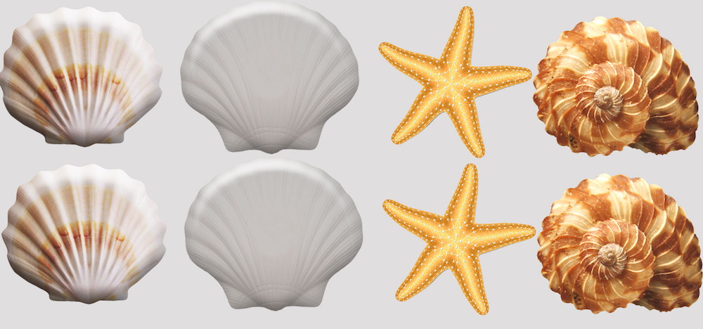 Sea Shell Wall Decals Sea Shells Ocean Seaside Beach Starfish Oyster Mural, d16