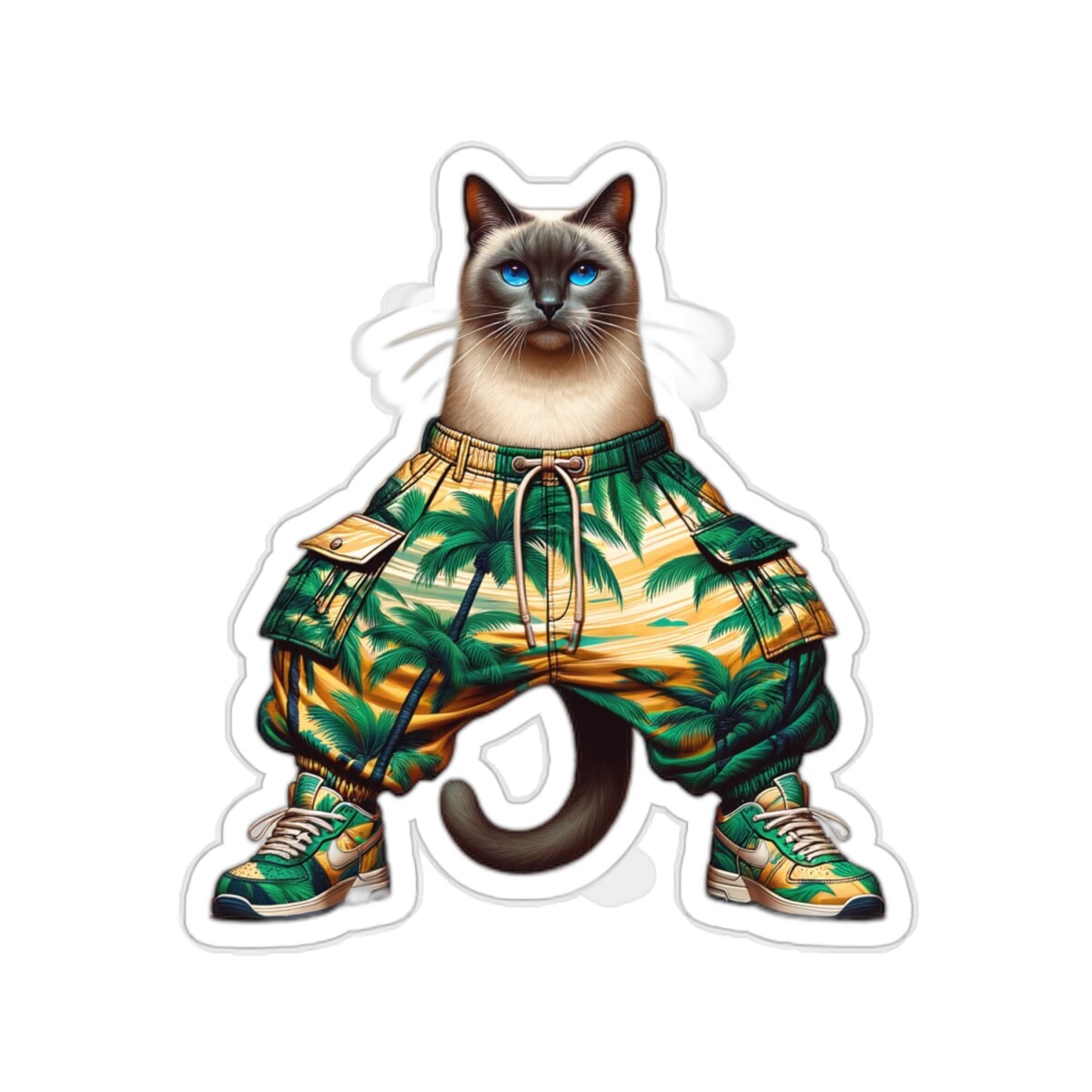Sticker Siamese Cat Streetwear Tropical Print Funny Pet Lover 2×2″ 3×3″ 4×4″ 6×6
