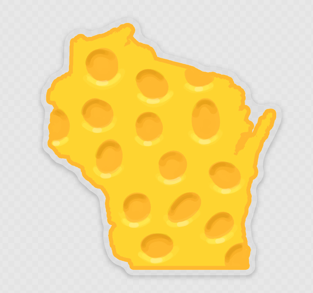 Wisconsin Cheese Cutout Yellow Premium Clear Vinyl State Sticker 2.81″ × 3″