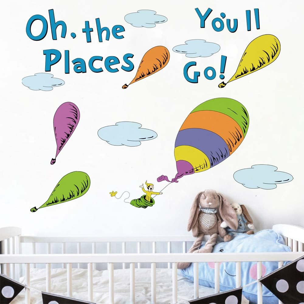 Oh The Places You’ll Go Wall Decal Hot Air Balloon Quote Sticker Kids Room