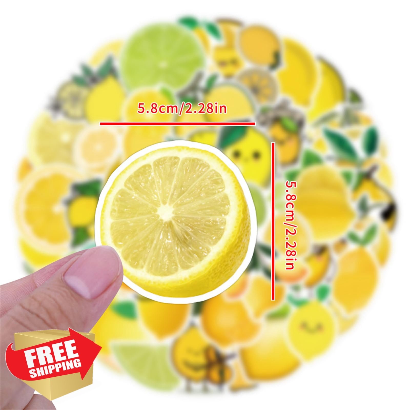 50PCS Lemon Stickers, Kawaii Vinyl Waterproof Decals