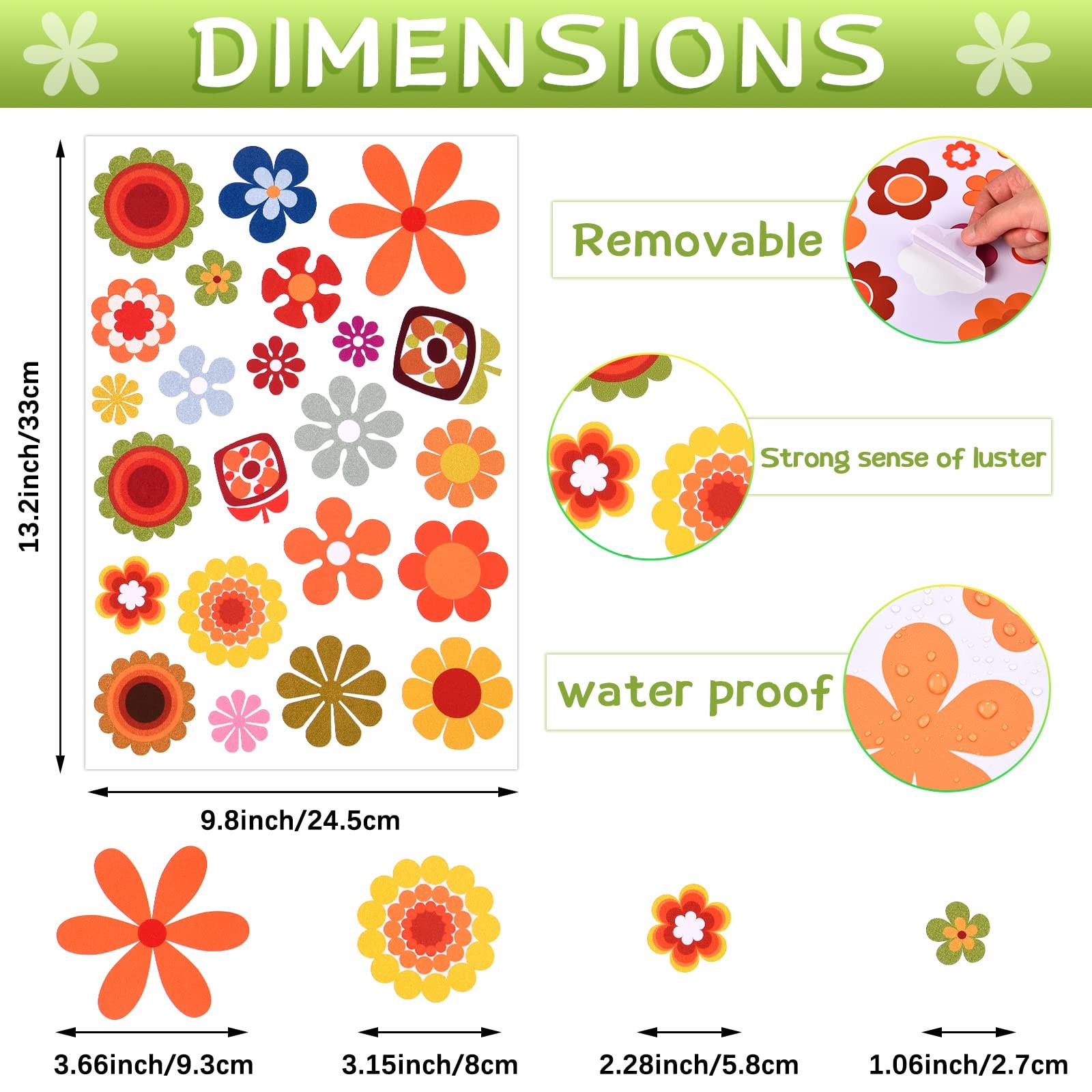 Daisy Stickers 135 Pcs Flower Car Decals 60’s Hippie Stickers Daisy Vinyl Ret…