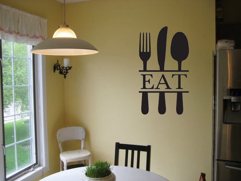 EAT UTENSILS SILVERWARE KITCHEN VINYL WALL DECAL LETTERING DINING ROOM BISTRO