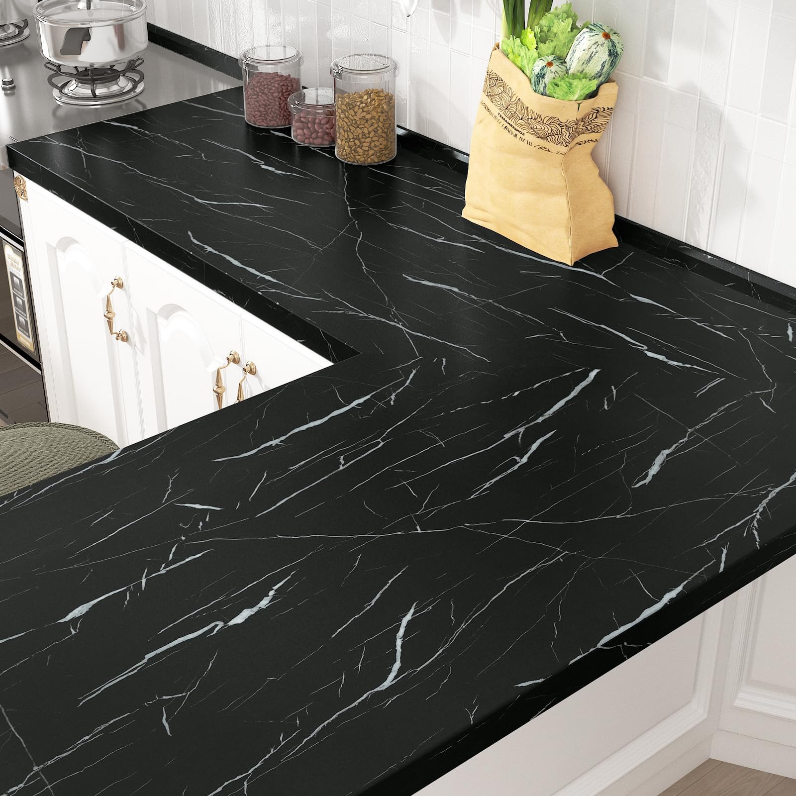 Matte Black Marble Paper for Table Top Peel and Stick Marble Wallpaper Self A…