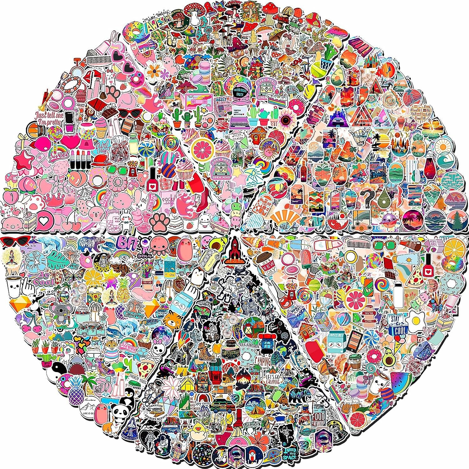 Arme 600 PCS Stickers Pack，Cute Colorful Waterproof Stickers，Vinyl Art Stickers.