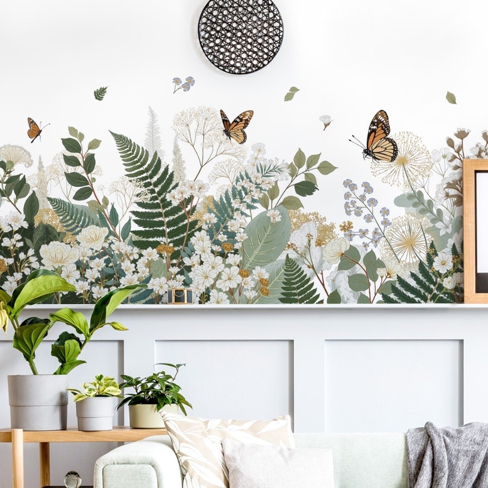 Vibrant Green Plants Wall Decals Vinyl Removable Floral Wall Murals Decor