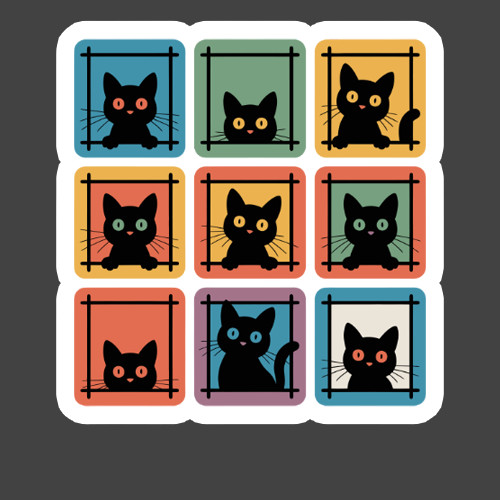 Cat Sticker Vinyl Decal Cute Black Cats Grid Colorful Kawaii Pattern