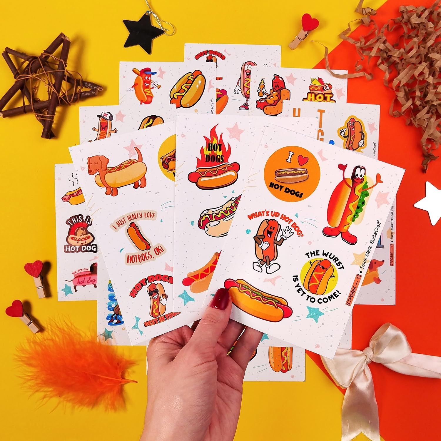 BulbaCraft 100Pcs Hot Dog Stickers for Laptop – Hot Dog Party Decorations, Gi…