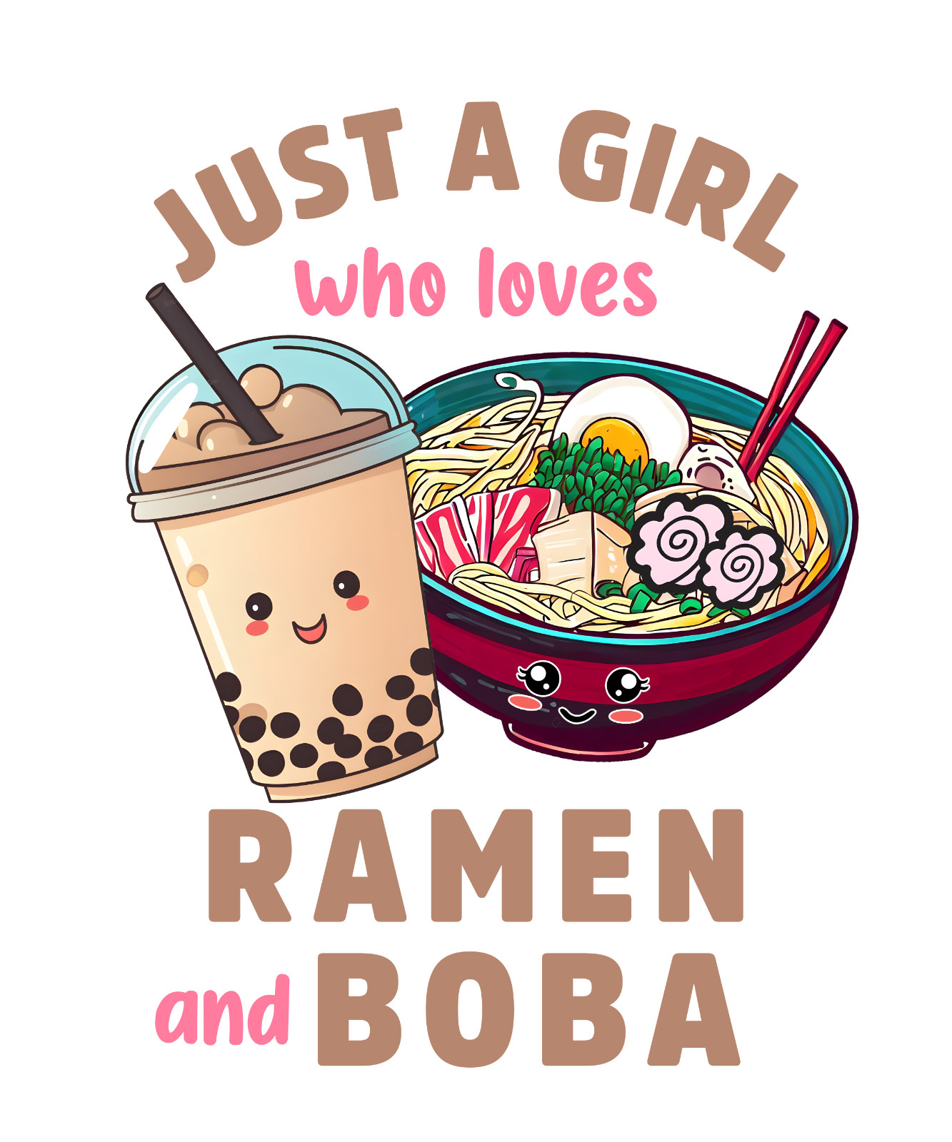 Ramen Sticker (4 Inch) Girl Boba Loves Asian Cuisine Food Delicious Snack Love