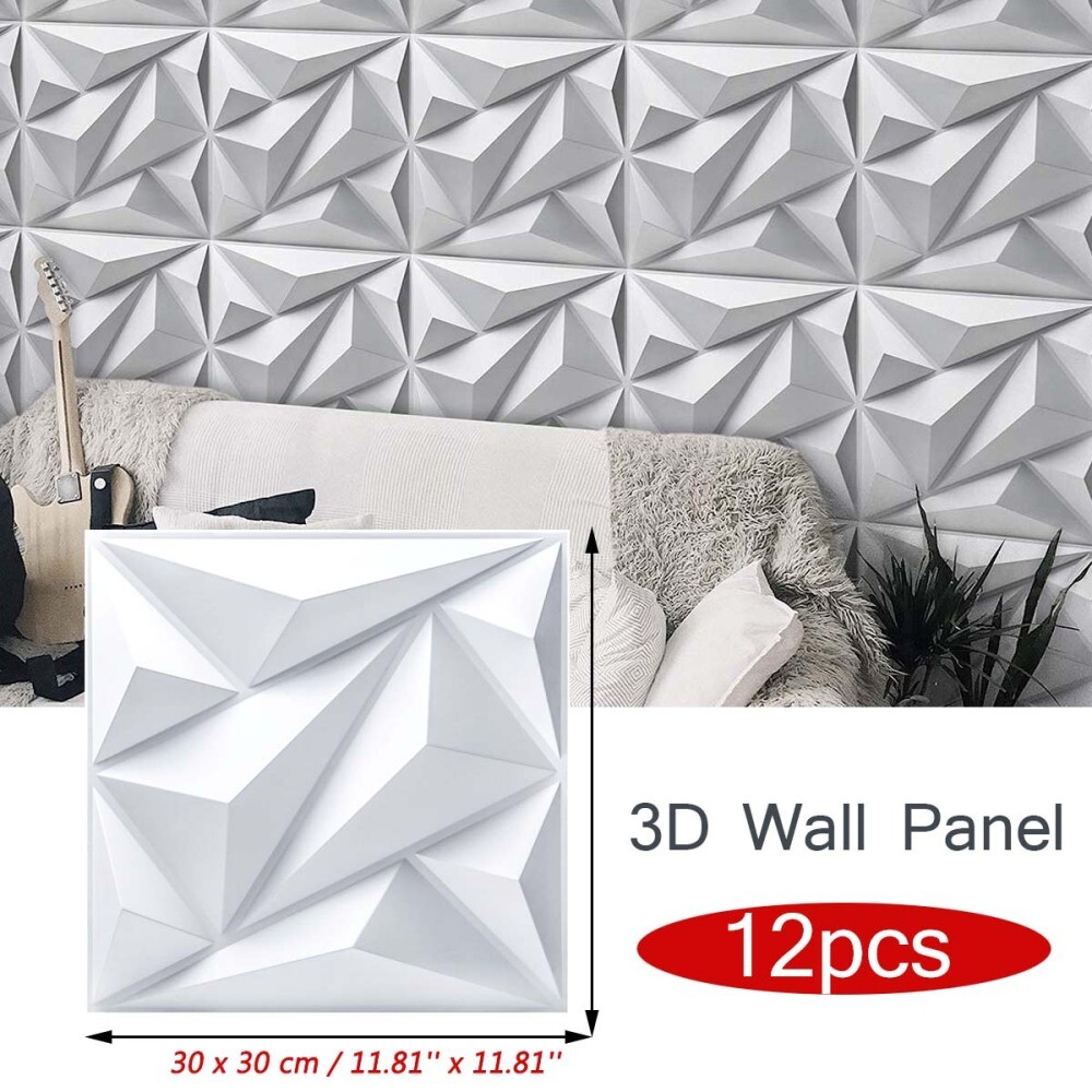 12pcs 3D Wall Panels Decorative PVC Wall Panels Boards 30*30cm Square White