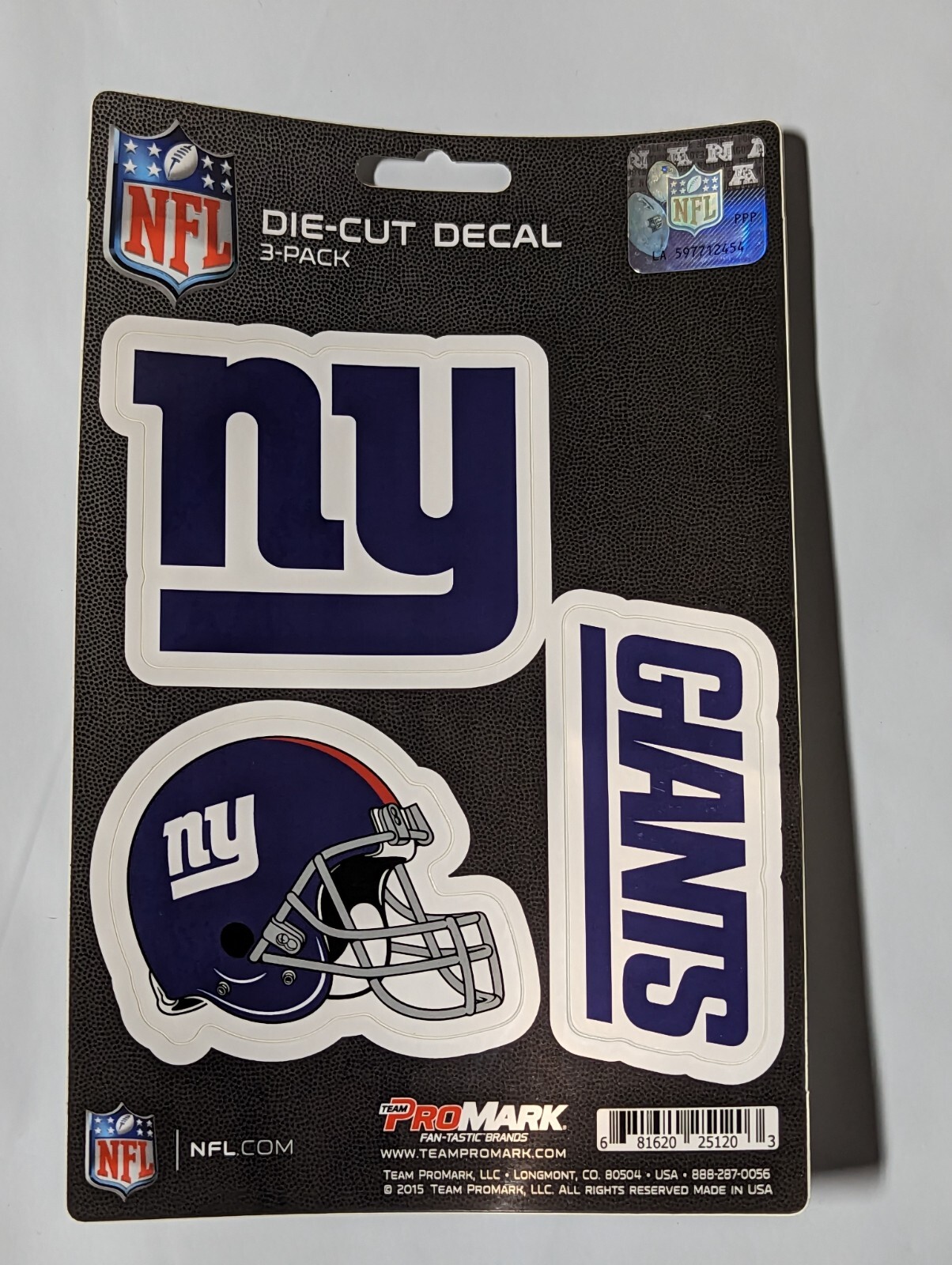 New York Giants 3-Pack Die-cut Decals Stickers Sheet Measures 5″ x 7″ New!
