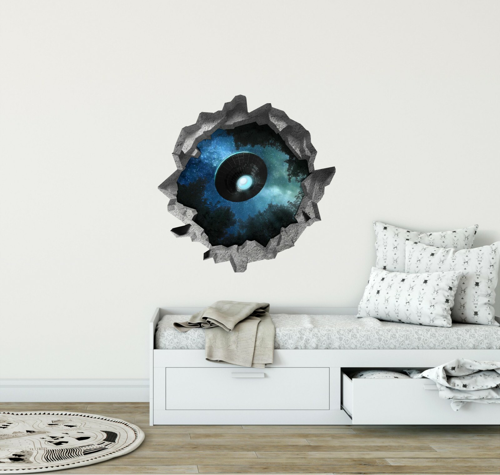 Hole in the Wall ALIEN UFO #3 3D Wall Decal Space Vinyl Wall Sticker Removable