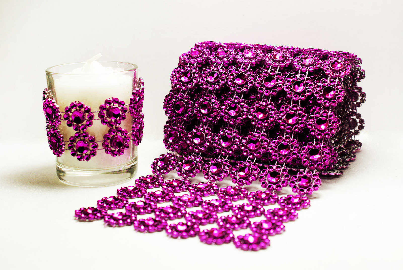 4″ 1-10 Yards Diamond Flower Mesh Wrap Roll Crystal Rhinestone Sparkle Ribbon