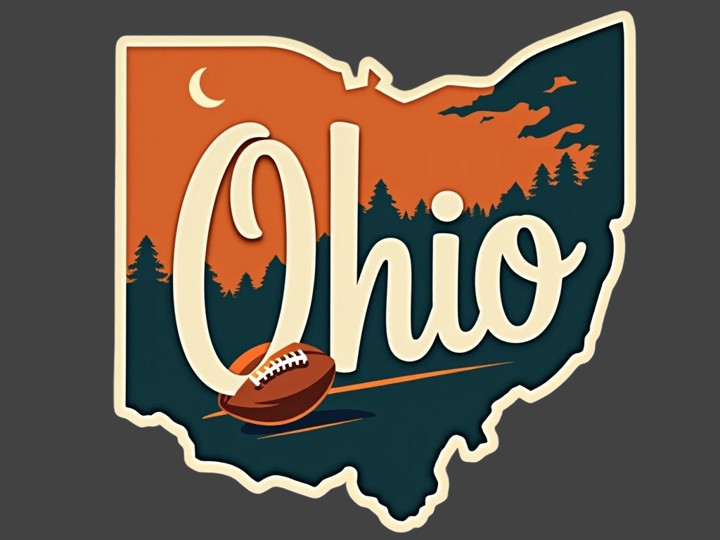 Ohio Sticker Vinyl Decal State Outline Football Buckeye Sunset Retro Sports