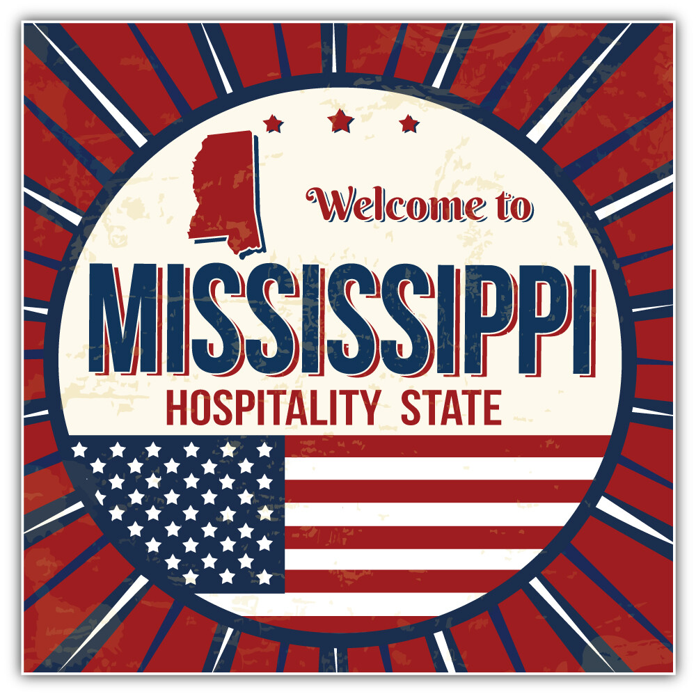 Mississippi USA State Vintage Welcome Emblem Car Bumper Sticker Decal “SIZES”