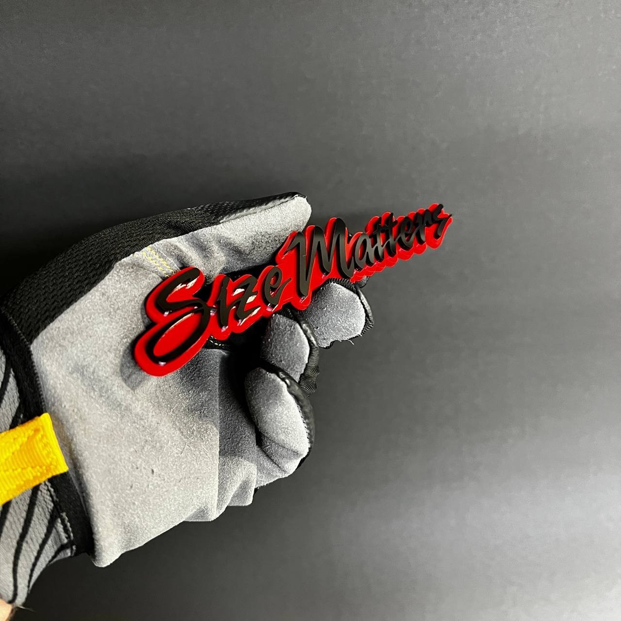 1x “SIZE MATTERS” Custom Text 3D Acrylic Car Emblem Badge Multicolor Laser Cut