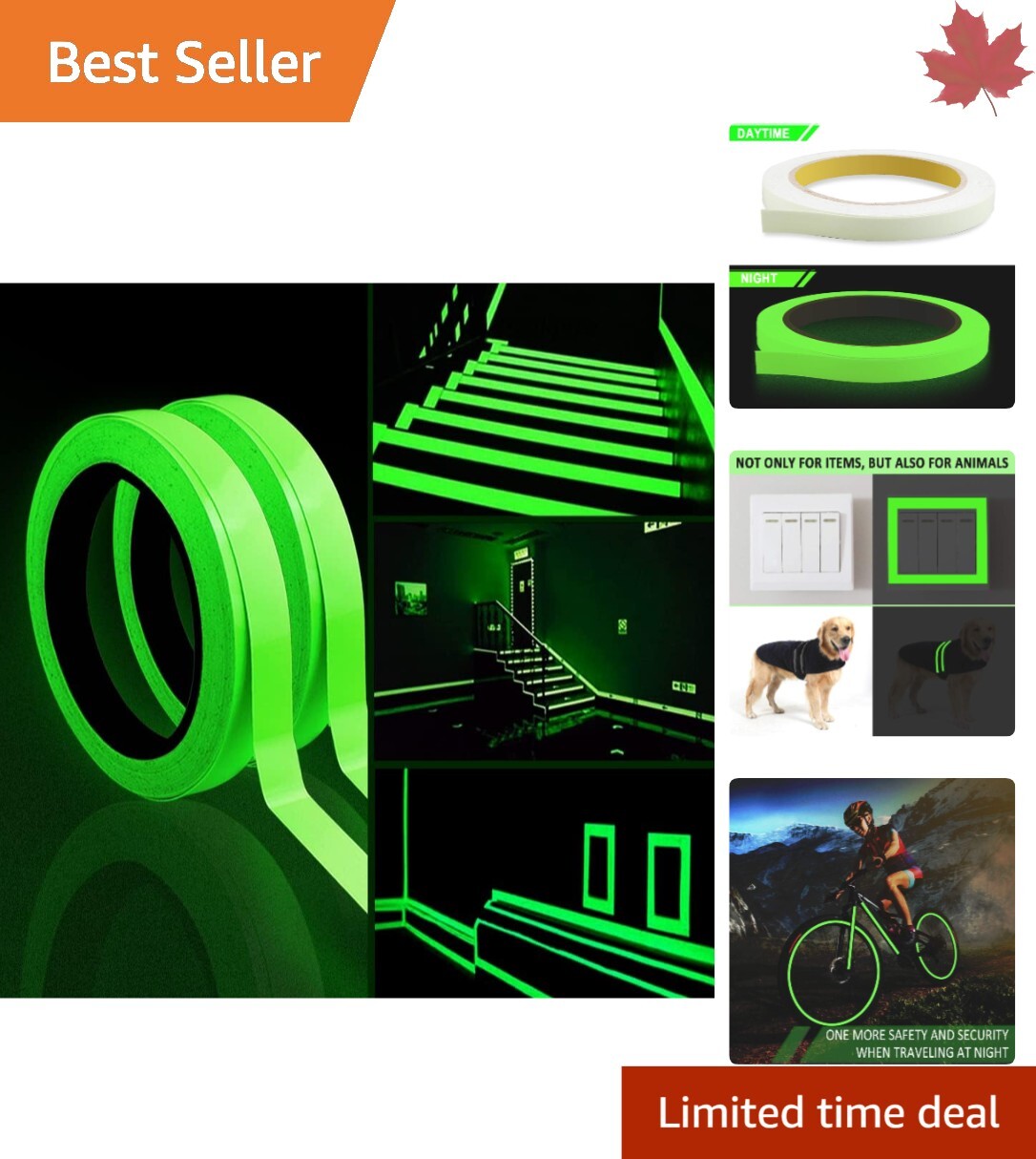 Heavy-Duty Safety Luminous Tape – Green Light – Waterproof – 2PCS, 10m x 10mm