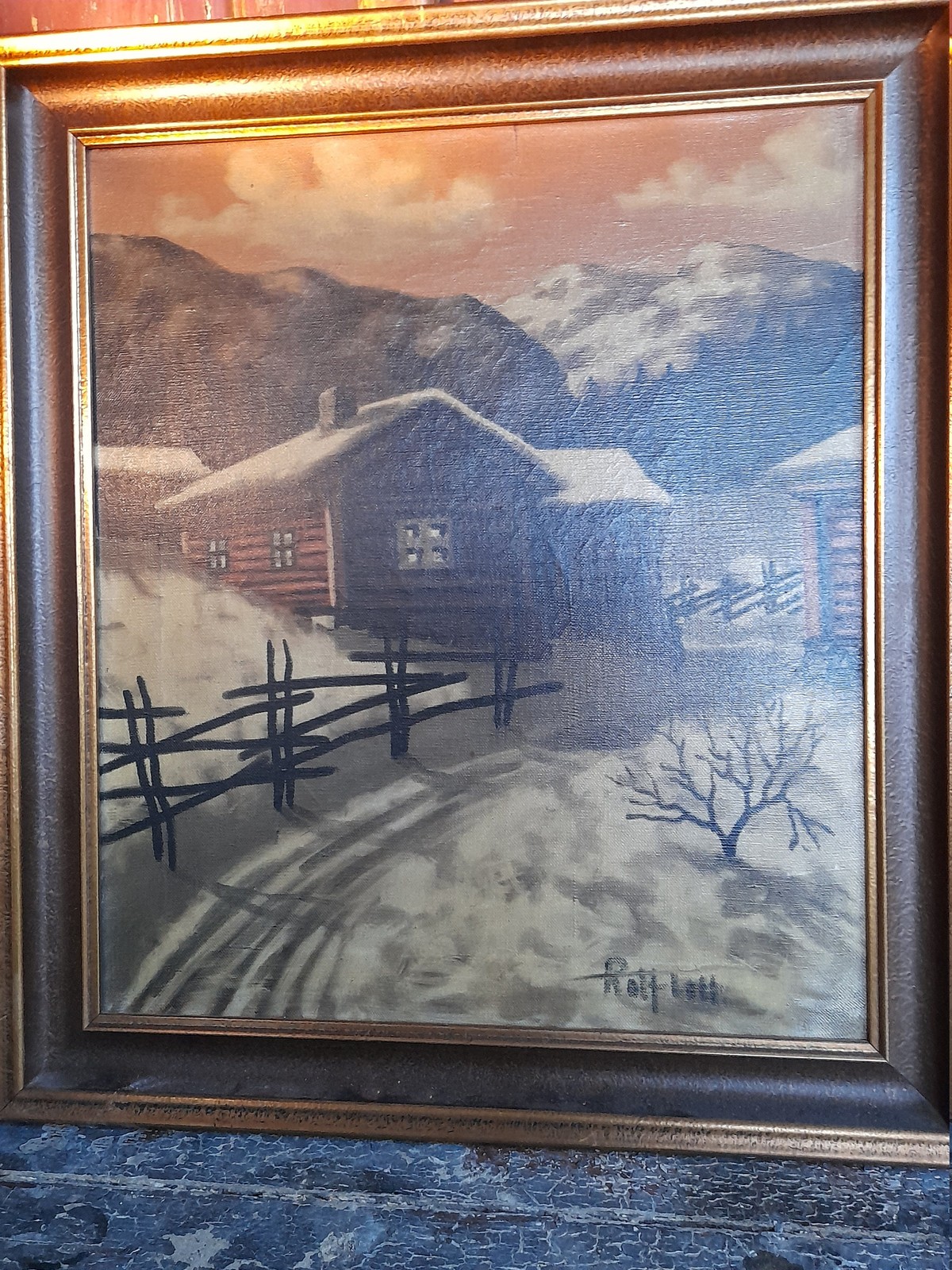 Scandinavian Charm: Vintage Oil Painting of a Norwegian Farmer’s Yard