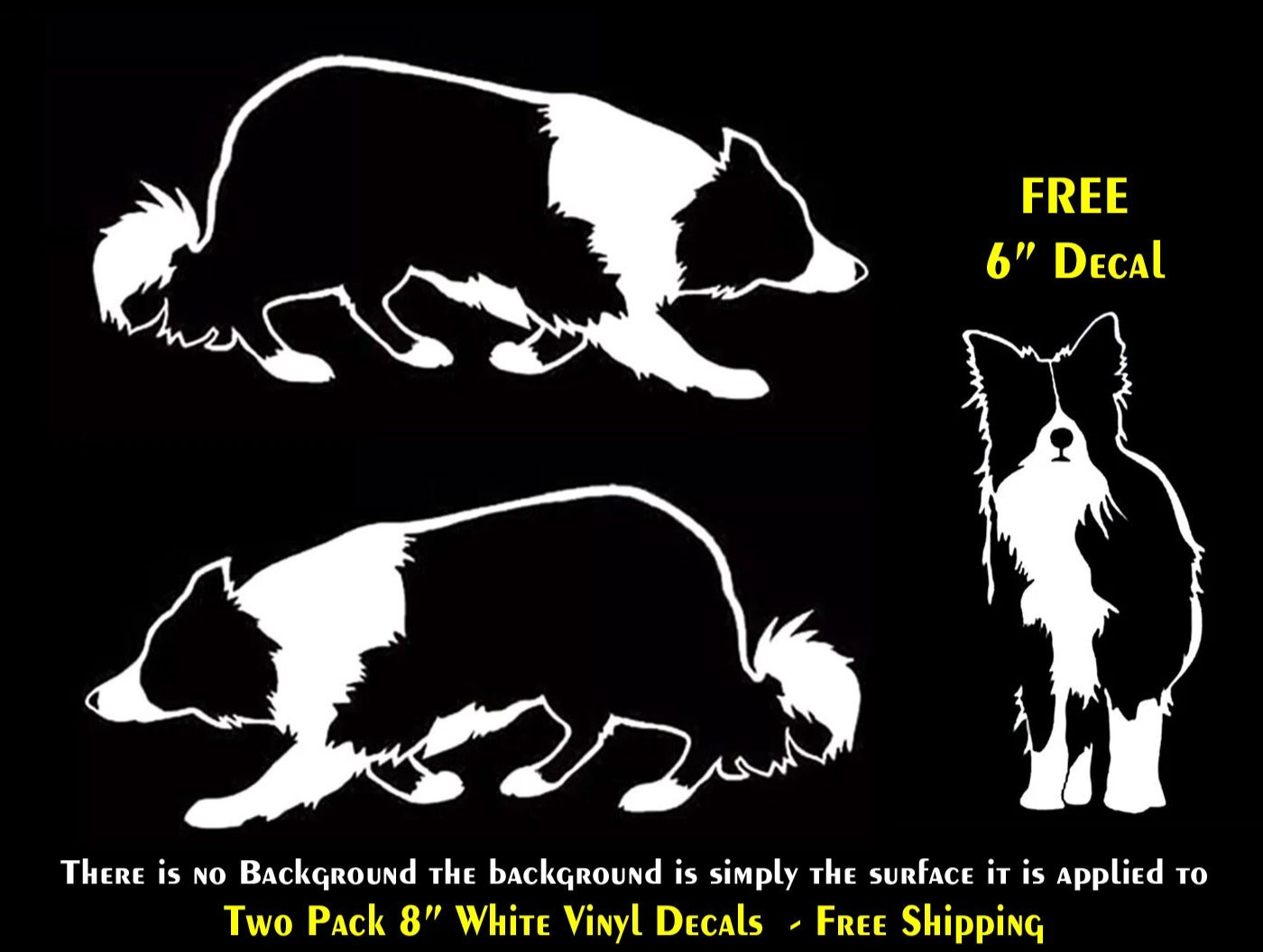 Border Collie Herding Two 8″ White Vinyl Decals Car Truck Window Camper Van