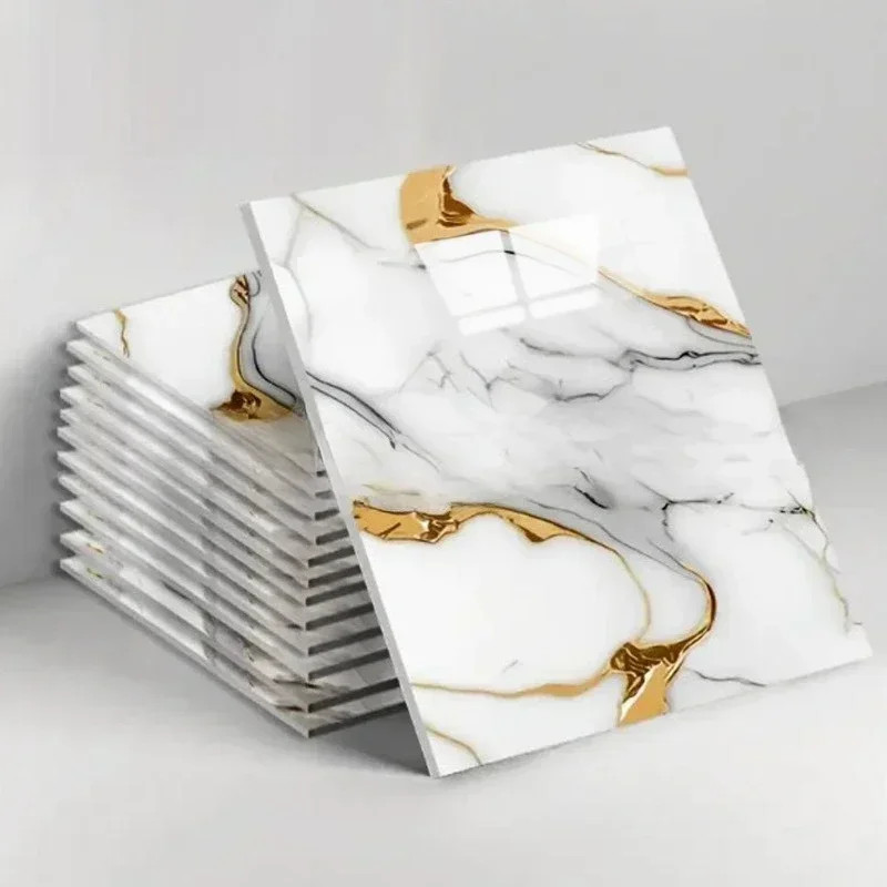 10PCS 3D Marble Effect Tile Stickers Waterproof Self Adhesive Panels for Bathroo