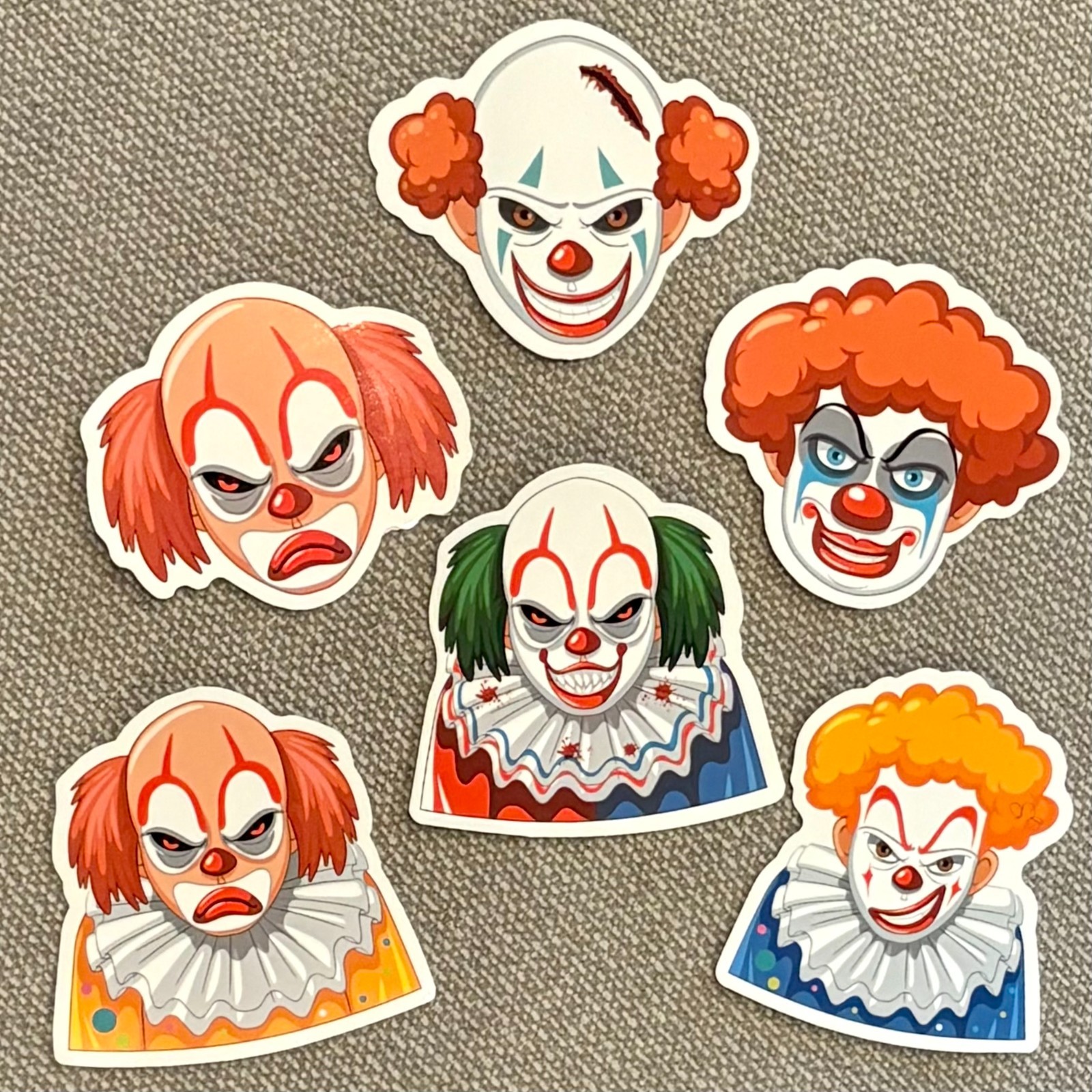 Set of 6 Creepy Scary Clown Horror Stickers – NEW – FREE SHIPPING