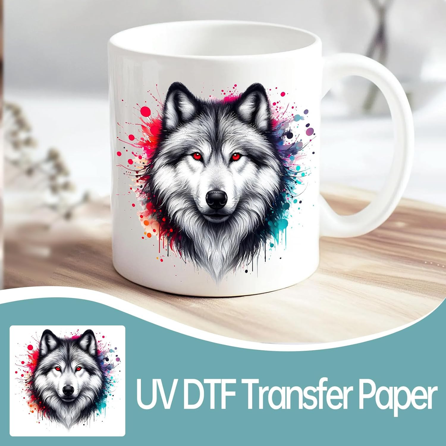 UV DTF Stickers – 12 Sheets Artic Wolf UV DTF Cup Wrap for Coffee Mugs Glass, DI