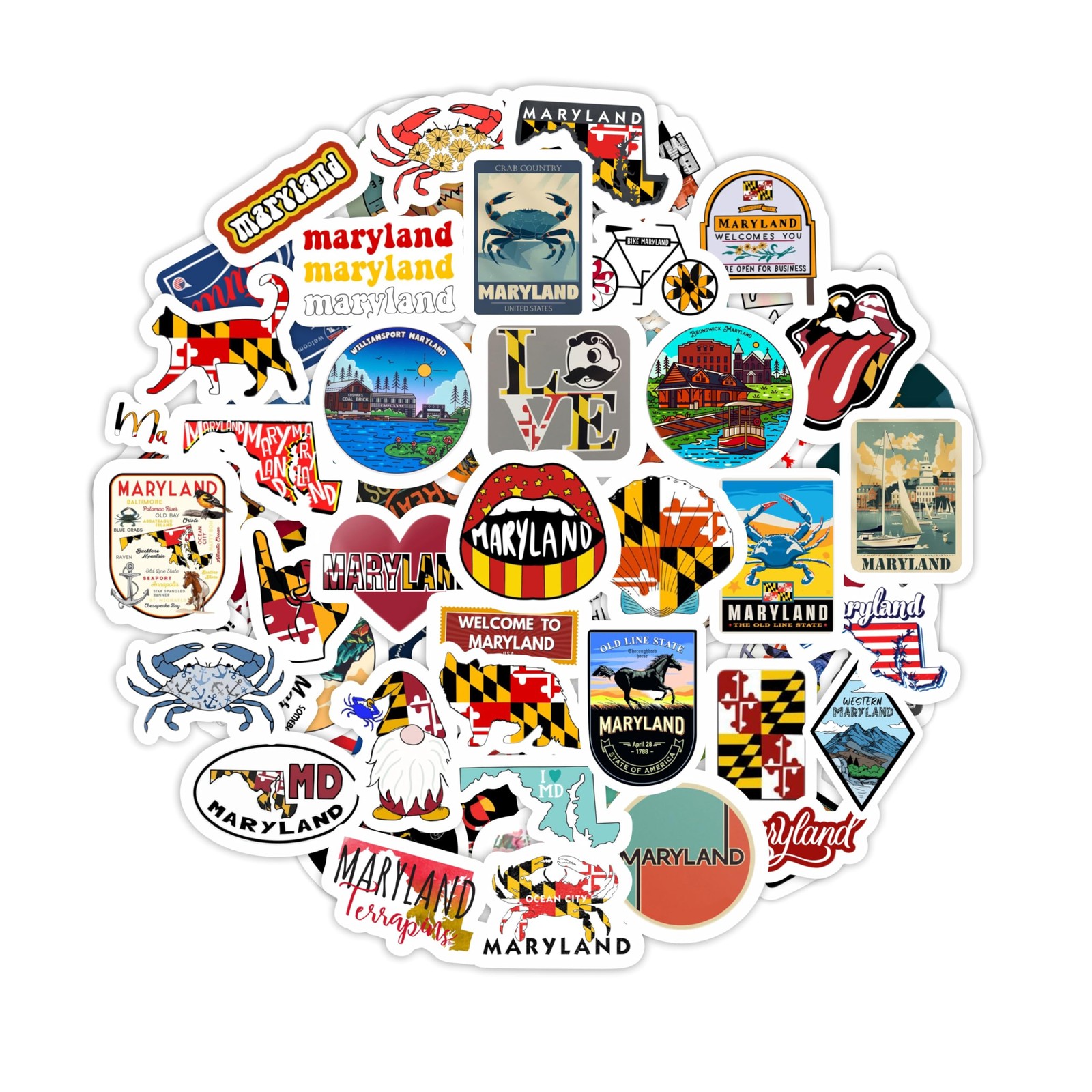 BulbaCraft 100Pcs Maryland Stickers for Water Bottle and