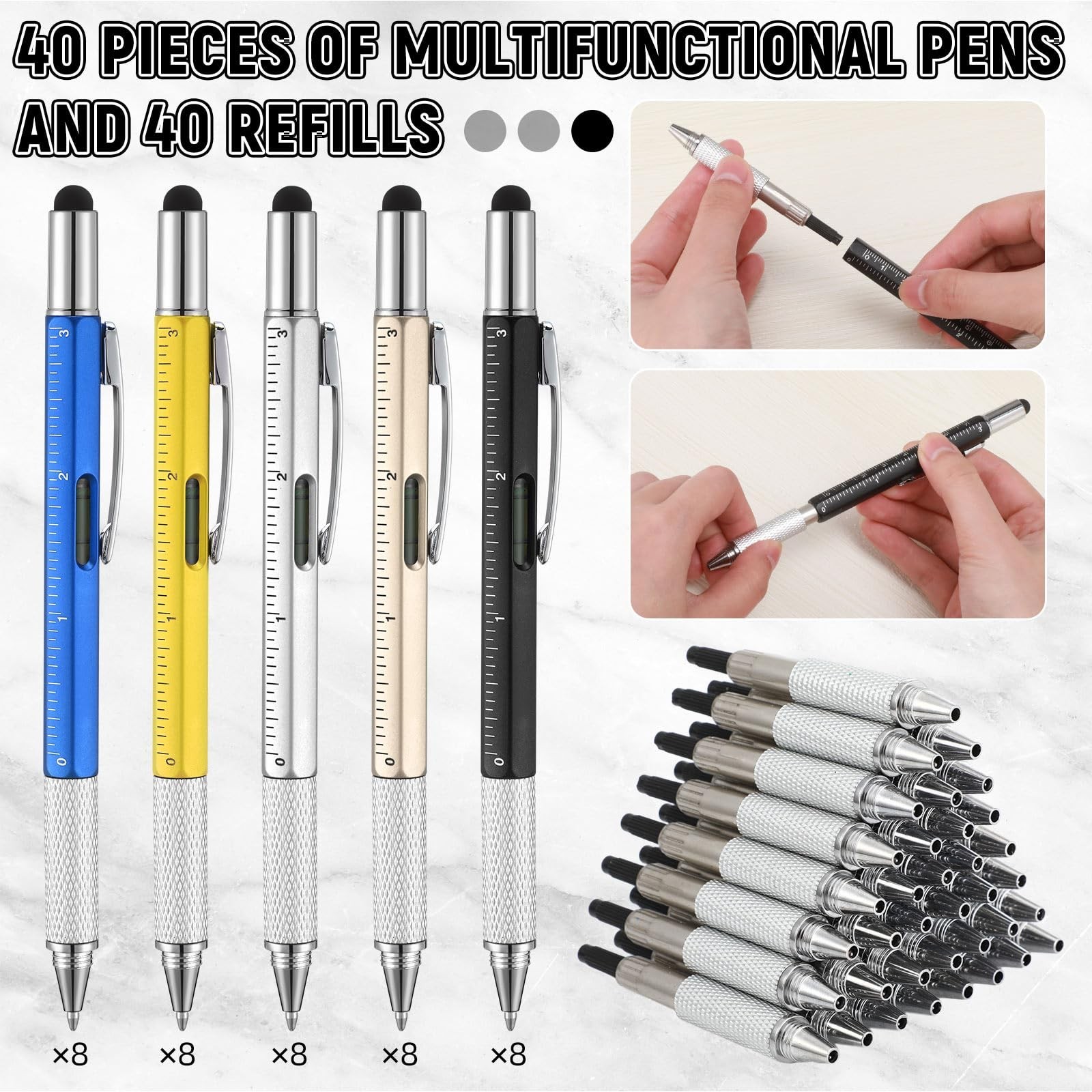 Yeaqee 40 Pcs Valentines Men Gifts:6 in 1 Multi Tool Pens with Refills Ruler …