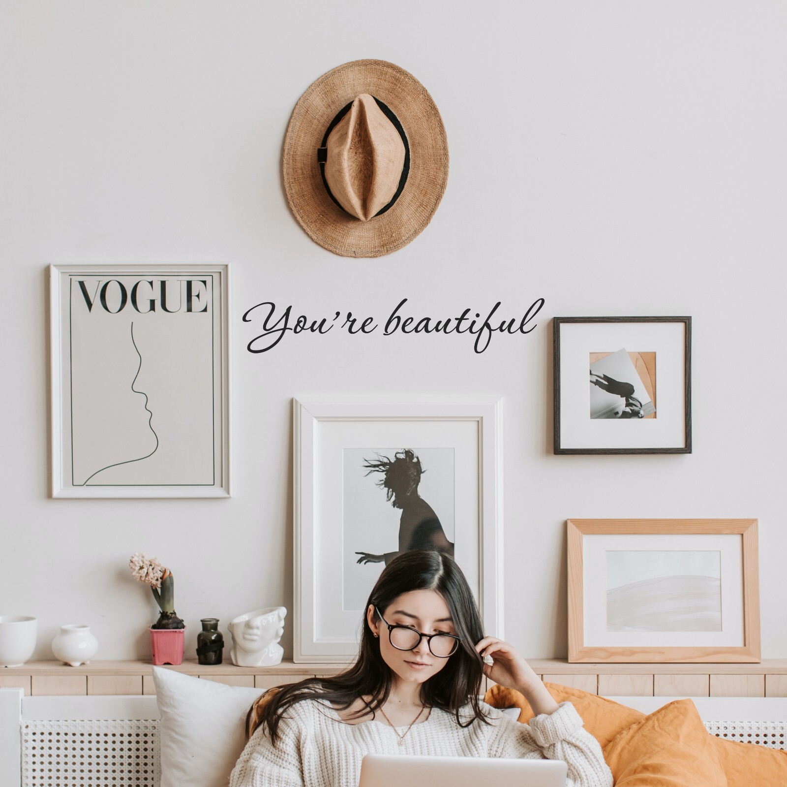 You’re beautiful wall decal love quote sticker for bedroom bathroom 22×4 inches